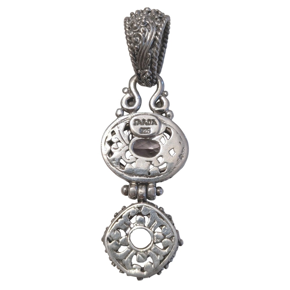 Sarda Sterling Silver Pink Quartz & Rose De France Balinese Style Pendant Ornate - Picture 2 of 8
